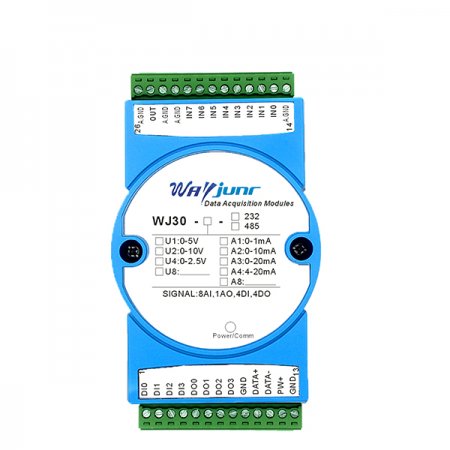 8AI, 4DI, 4DO mixed signal to RS-485/232 MODBUS data acquisition