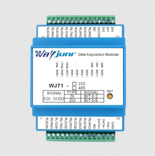 Three DI and ten DO relay outputs, RS-485/232 remote I/O module